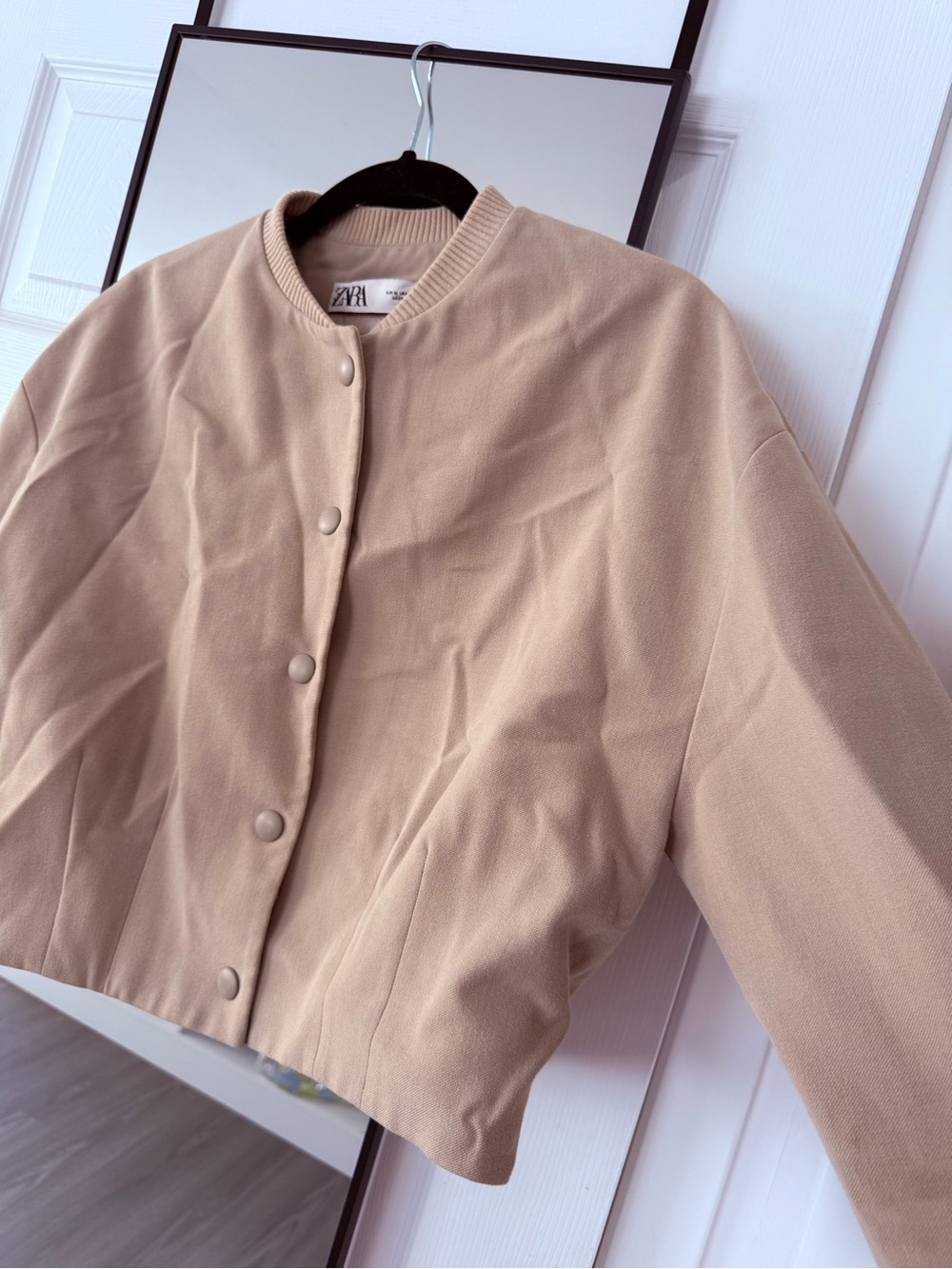Zara Beige Cropped Button-Front Bomber Jacket - Picture 10 of 13
